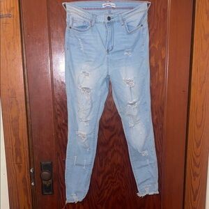 Sky Blue Distressed Women's Skinny Jeans